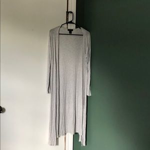 Super long light grey ribbed cardigan